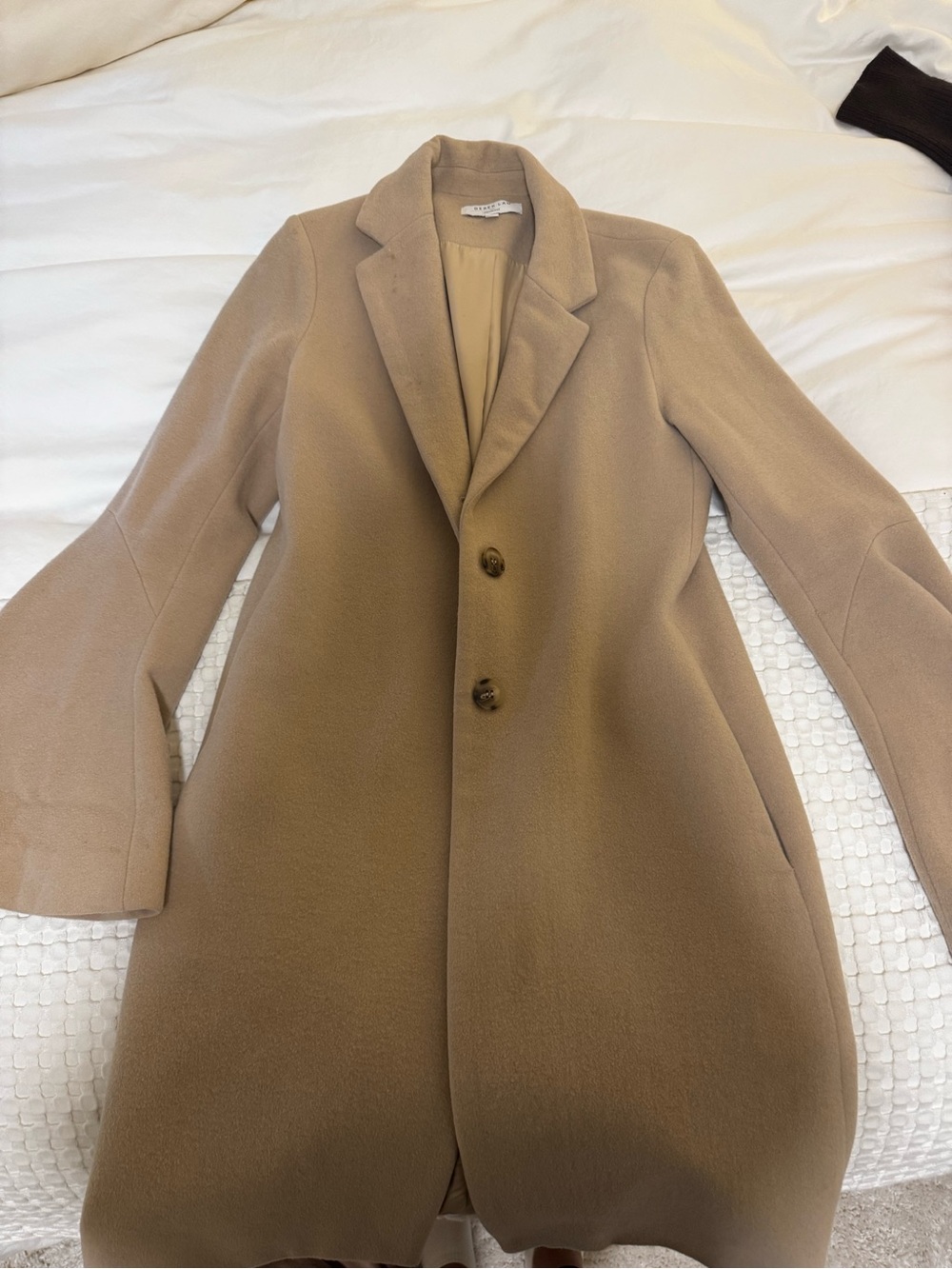 Derek Lam Camel Tan Single-Breasted Wool Trench Coat